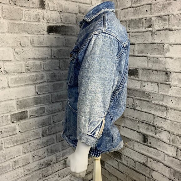 Vintage Acid Washed Sherpa Lined Distressed Denim Jean Jacket - Picture 5 of 15